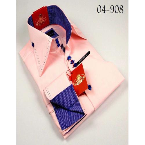 Axxess Pink / Blue Handpick Stitching 100% Cotton Dress Shirt 04-908